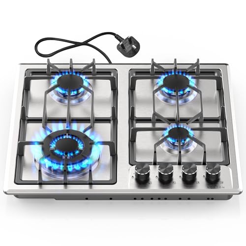 Noxton Gas Hob 4 Burner, Built-in Gas Cooker Plug...