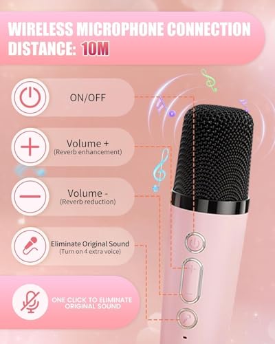 Image of Rechargeable Wireless Mini Portable Bluetooth Karaoke Machine | Bluetooth Speaker with Microphone & LED Lights - Kids Music Singing Toys for Girl Boy Birthday Gift Ideas (Multi-Color)