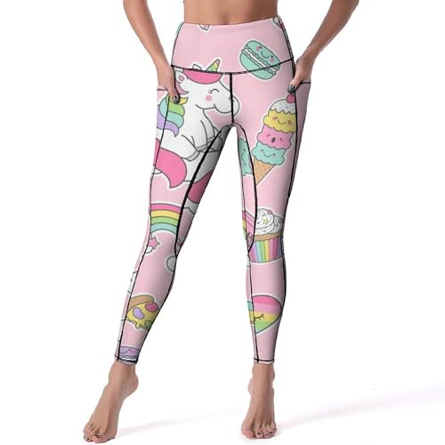 Pantalon de sport yoga licornes roses legging femmes fitness gym taille haute S