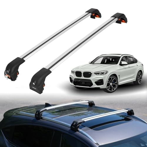 ERKUL Heavy Duty Roof Rack Cross Bars for BMW X4 2019-2025 | Upgraded Aero Aluminum Crossbars with Smart Clamp System | Compatible with Flush Rails - Silver