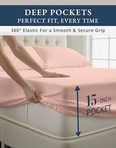 Image of LANE LINEN Disposable Sheets for Travel King Size Sateen - Veiled Rose | Rest Sheets Cooling Set King - 4-Piece Set, For A Luxurious Night's Sleep, For A Silky Hotel-Style Bed, Luxe Sheen