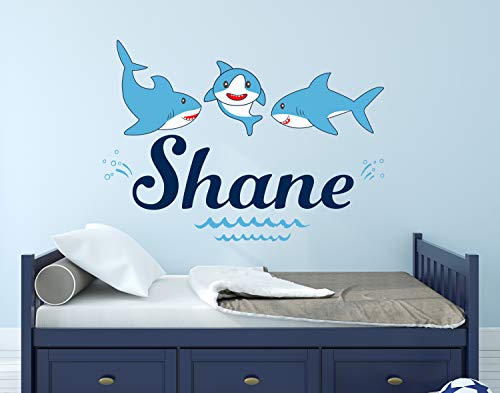 Vinilo decorativo personalizado de tiburón para pared 22"x16" miniatura 2
