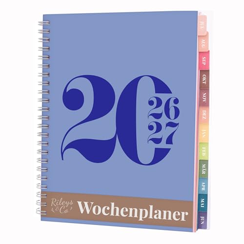 Rileys & Co Wochenplaner 2026 Hausaufgabenheft Schulplaner | Kalender 2026 2027 Juli 2026Juni 2027 planer Notizen Doppeldraht 20 x 15 cm Planner (Blau Typografisch auf Deutsch)