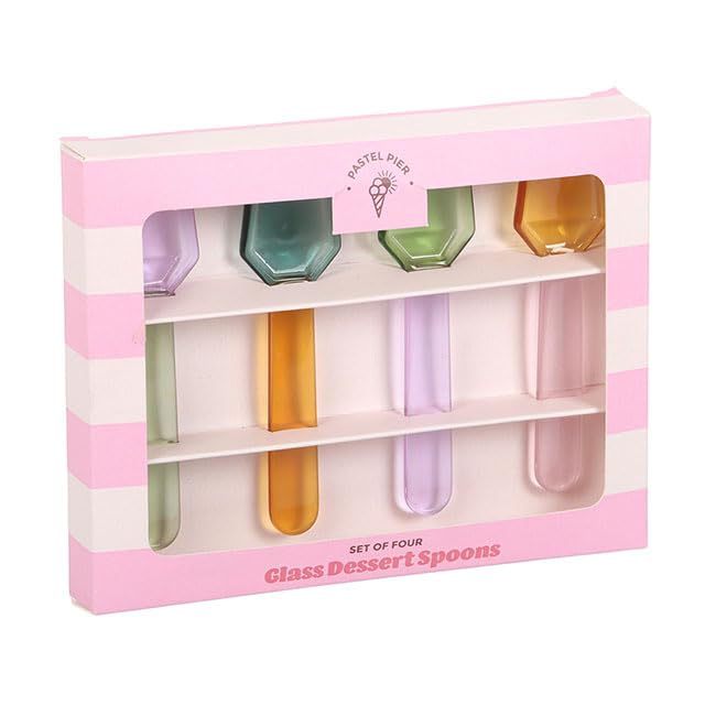 Set of 3 Pastel Glass Dessert Spoons | Elegant Summer Spoons for Ice Cream & Pudding | Coastal Kitchen Gift
