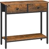 Industrial Console Table with 2 Drawers and Barrier, Wood and Metal Frame, Rustic Brown and Black, Hallway Table
