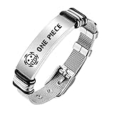 BayJew One Piece Anime Bracelet - Stainless Steel Adjustable Mesh Wristband with Skull Design for Men Women Christmas gifts