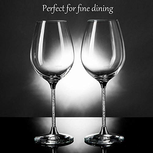 Matashi Crystal Wine Glasses Set Lead-Free Gold Crystal Sparkling Wine Wedding Glasses, Elegant Crystal Filled Glassware - The for Weddings, Parties and Special Celebrations (Clear Crystals)