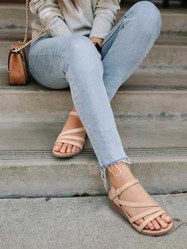 Image of SHIBEVER Wedge Sandals for Women Dressy: Comfortable Low Heel Sandal | Open Toe Ankle Strap Strappy Womens Shoes with Cushioned Casual Walking for Wedding Work Office Travel in Summer