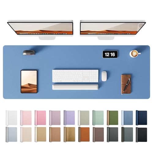 YSAGi Leather Desk Protector, Office Mat, Large Mouse Mat, Non-Slip PU Leather Blotter, Laptop Desk Mat, Waterproof Writing Pad for Office and Home (Sea Blue, 47" x 17")