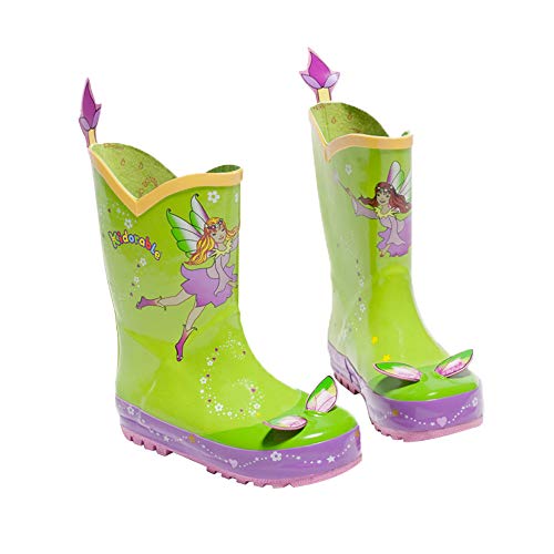 Green Fairy Natural Rubber Rain Boots w/Fun Flower Pull On Heel Tab