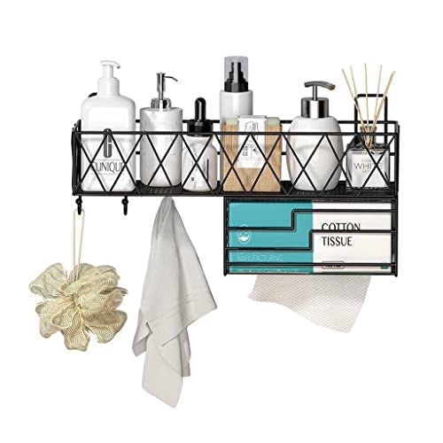 VIRAZE Mensola da bagno No-Punch Mensola da bagno a parete Toilette No-Nail Lavello Porta asciugamani di carta (Color : Black, Size : L)