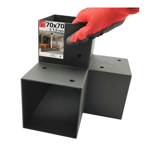 LUN FIX Y-Verbinder 70x70 Stahl verzinkt schwarz pulverbeschichtet Pfostenverbinder Holzverbinder Pfostenträger 72x165x162x1 5 mm Eckverbinder für Pergola Carport Zaun Holzbalken Verbinder