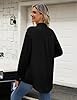 CMTOP Women Blouses Casual Long Sleeve Button Down Shirts V Neck Cotton Plain Oversized Shirt Tops Elegant Loose Fit Basic Tunic T Shirts (Black, L) #2