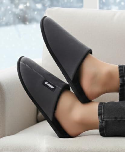 Image of SVAAR Men's Warm Winter Slippers, Cozy Fur Flip Flop Slip-On House Shoes, Indoor Bedroom Slides & Closed-Toe Home Clogs Sandals