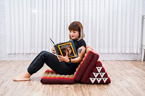 Image of Leewadee Comfortable Japanese Floor Mattress - Thai Floor Bed with Triangle Cushion - Futon Mattress - XL Extra Wide Thai Massage Mat, 67 x 31 inches, Green Red, Kapok Filling