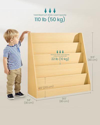 Image of SONGMICS CUSTOS Collection - Kids Bookcase, 5-Tier Montessori Bookshelf, Front-Facing Book Display Rack, for Children's Room, Reading Nook, 11.8 x 31.5 x 31.5 Inches, Beech Beige UGKR076YZ01