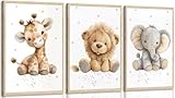 3 stampe artistiche da parete per la cameretta dei bambini, motivo animali carini, immagini per camera dei bambini, giraffa, leone ed elefante, decorazione per cameretta dei bambini, senza cornice