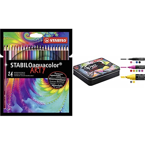 STABILO Lápices de color acuarelables STABILOaquacolor ARTY - Estuche con 24 colores + Marcador acrílico FREE …