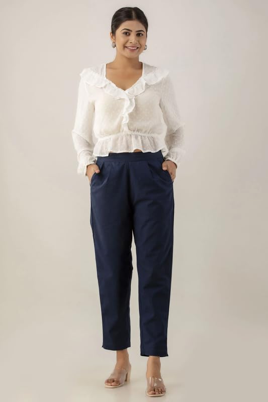 Image of Regular Fit Cotton Woman Trousers Pants Kurti Pant Casual Daily Formal Office Use