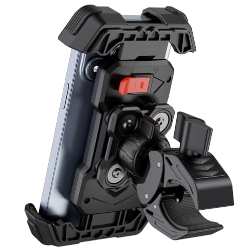 Grefay Soporte para teléfono móvil para moto, manillar de bicicleta, 2025, doble vibración, soporte para moto, giratorio 360°, soporte para manillar para iPhone 16, 15, 14, 13, 12 Pro Max, Huawei