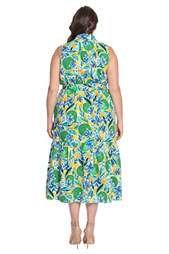 Donna Morgan Women's Button Down Maxi Shirt Dress With Ruffle Hem, Soft White/Lima Green, 12 #TOP5