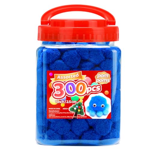 Image of Iooleem Blue Pom Poms, 300pcs 1inch, Craft Pom Pom Balls for Arts and Crafts