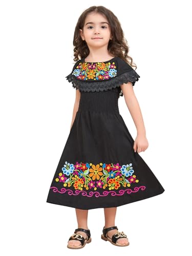 Image of Mexican Dress for Girls Traditional Vestidos Mexicanos Cinco de Mayo Embroidered Dresser Toddler Kids