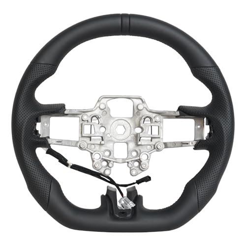JIANGGAI All Black Full Leather Steering Wheel, D-shaped Perfoated Leather Grip Steering Wheel Fit For Ford Mustang 2018-2023 Shelby GT500/GT350(With Heated)
