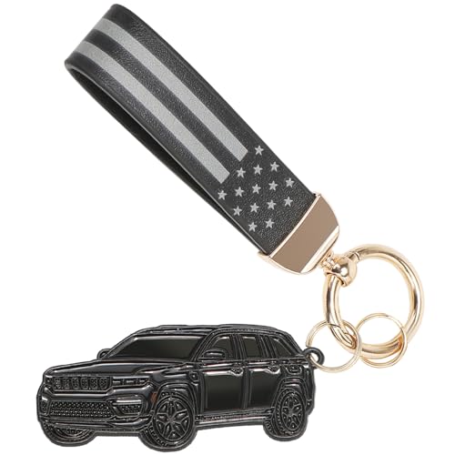 hrabykt For Jeep Grand Cherokee Keychain，For Jeep Grand Cherokee Accessories 2011-2023，Keychain with Leather Metal