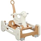 Qaba 5 in 1 Kids Rocking Horse for Toddlers, Toddler Spring Rocking Toy Balance Bike Push Cart with Detachable Base, Alpaca-Shaped Rocker with Safety Guardrails, Footrests, Push Handle, Brown