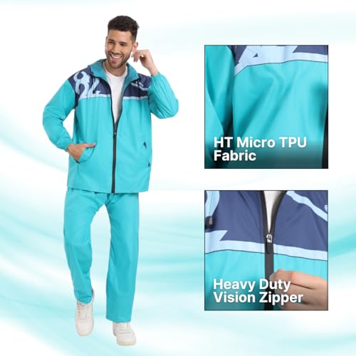 Image of Citizen Hooded Raincoat for Men Women Waterproof for Bike Riders HT Micro TPU Fabric Lightweight Stylish Sealed Hood, Large Pockets, Heavy-Duty Zippers Rainwear with Carry Pouch-CR018