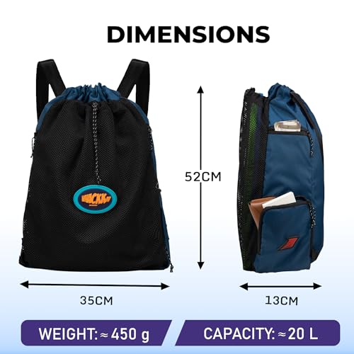 Image of WHACKK Phelps Blue 23L Premium Drawstring Swimming /Football Backpack|Waterproof Wet Compartment, Mesh Pocket, Multi Storage & Bottle Holder|Ideal for Swimming, Football & Gym
