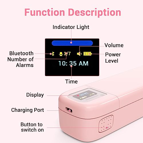 Zoksi Bluetooth Electronic Pill Dispenser with Alarm, Smart Pill Organizer with Reminder&Light, Pill Timer Tracker, Automatic Medication Dispenser, Weekly 7 Day Pill Case 1 Time a Day for Travel(Pink) - Image 6