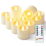 Homemory 400+ Hour Timer Remote Control Flameless Votive Candles, Battery Operated LED Tea Lights in Warm White for Outdoor, Table, Halloween, Christmas-Ivory Base