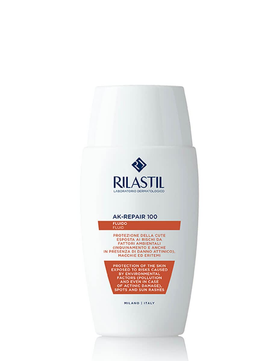 Rilastil Sun System AK-Repair 100, Protector Solar Facial para Pieles con Eritema y Manchas, Resistente al Agua y con Muy Alta Fotoprotección - 50 ml