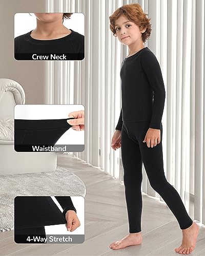 Runhit Boys Thermal Underwear Set Youth Kids Long Johns Boy Base Layer Soft Thermal Pants Fleece Lined Long Sleeve Shirt4
