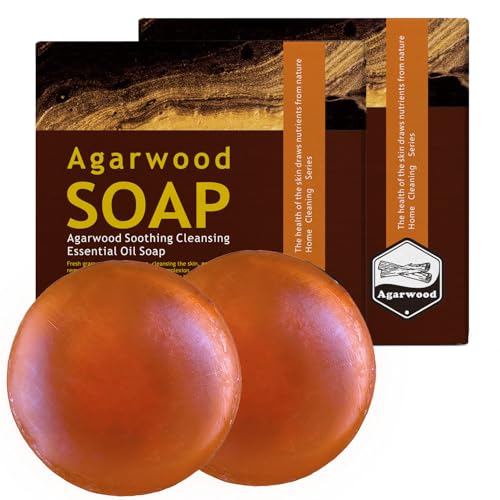沈香石鹸-沈香精油と硫黄エキスを追加し、体を清潔にし、顔を清潔にし、角質除去石けん、入浴用品、沈香が心地よい-100 g*2個沈香せっけん