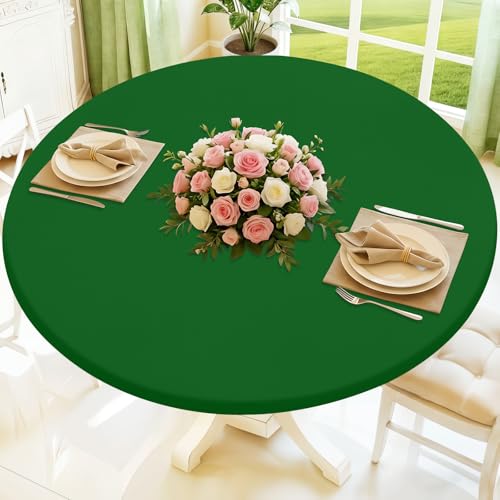 Moosfor Round Spandex Tablecloth, Elastic Fitted Waterproof Tablecloths for 57"-68" Tables, Stretch Washable Picnic Table Cover for Camping, Dining, Indoor and Outdoor, Emerald Green by Moosfor - Used condition - US$16.84