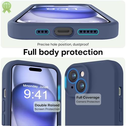 Image of LOVE 3000 Compatible with iPhone 15 Case, [Smooth Silicone Full Coverage Camera] [8ft Drop Protection], Soft Microfiber Lining Full Body Protective Case for iPhone 15 6.1 inch - Navy Blue