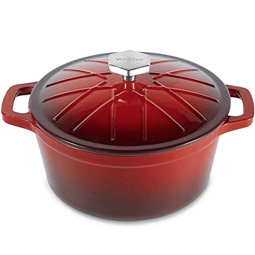 VonShef Cacerola Cazuela de Hierro Fundido Esmaltado de 3.8 Litros Cover