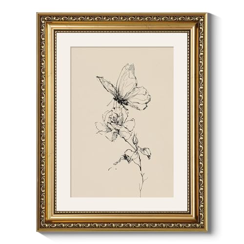 ARPEOTCY 11x14 Inch Framed Butterfly and Flower Line Art Wall
