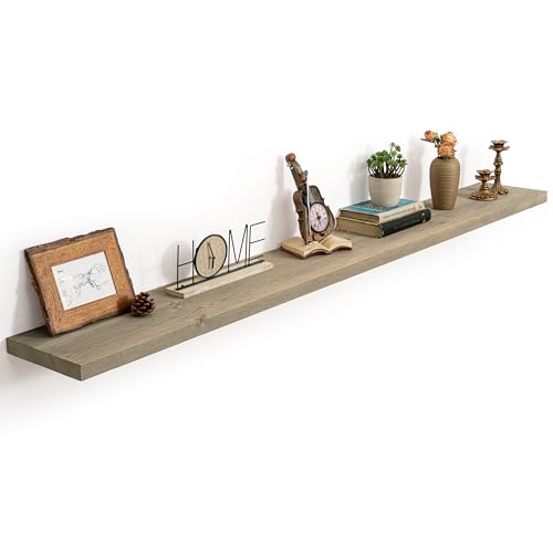 Image of Marsmiles 72 Inch Floating Shelf | 9.3 Inch Deep Grey Wood Shelf Set of 1 | 72''W x 9.3''D x 1.4''H Rustic Grey Wooden Shelves for Farmhouse Living Room Bathroom