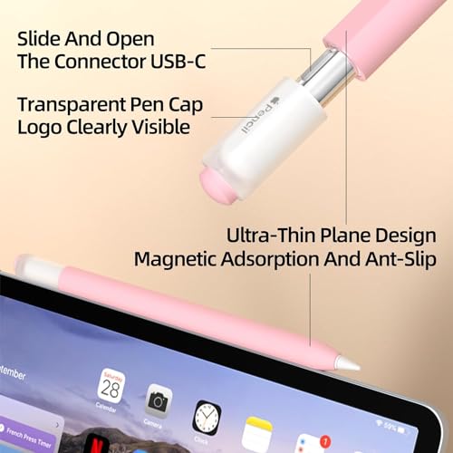 Image of Pencil Case for Apple Pencil (USB-C) 3rd Generation Silicone Protective Cover Sleeve, Supports Magnetic Attachment 3rd Gen (Pink)