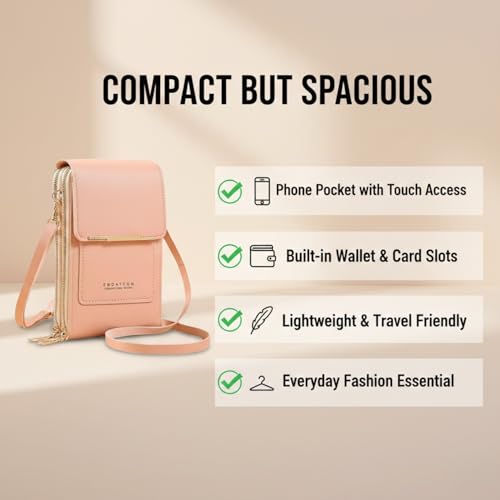 Image of VKR Women's Leather Crossbody Phone Purse with Touchscreen Pocket - Anti-Theft Mobile Sling Bag with Adjustable Shoulder Strap, Card Slots, Zipper Compartments & Compact Wallet for Daily Travel