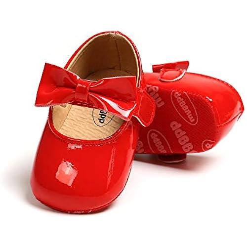 myppgg Baby Girls Mary Jane Flats Sparkly Bowknot Princess Dress Crib Shoes Non-Slip for Toddler First Walkers