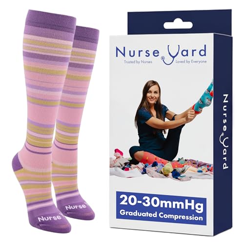 Nurse Yard Compression Socks for Nurses - Women & Men - 20-30mmHg Graduated Compression, Zero-Toe Compression, For Medical Staff, Nursing, Athletic Support Such As Running, Cycling, Hiking - 1 Pair