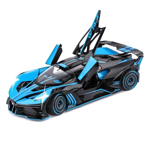 Image of 1:24 Scale Big Bugatti Bolide Toy Car | Metal Pullback Diecast Car for Kids with Openable Doors, Sound, Light Effects Toy for Car Enthusiasts (Color As Per Available),blue,black