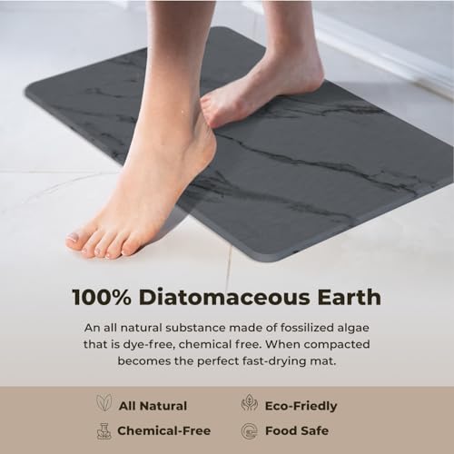 Image of TOSORO - Stone Bath Mat Diatomaceous Earth Shower Mat Non-Slip Super Absorbent Diatomite Stone Bath Mats for Bathroom Floor Quick Drying Natural Easy to Clean (23.5 x 15) - Graphite