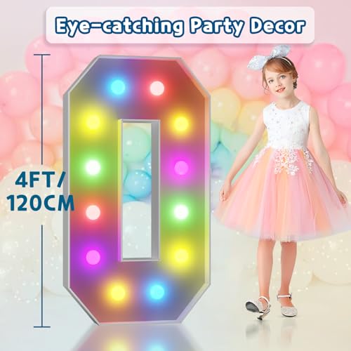 Image of Imprsv Colorful Marquee Letters 4 Feet Tall, Large Light up Letters O | RGB with Remote, Birthday Party Decorations Anniversary Wedding Decorations Assembly Required 21 Pcs Accessory Set