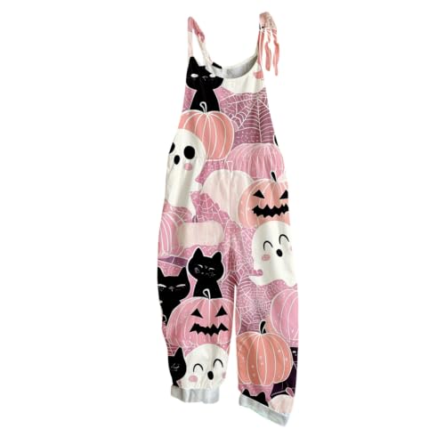 Qaezyco Halloween Jumpsuit Women,Halloween Jumpsuit Women One Piece Sleeveless Wide Leg Cat Pumpkin Print Overalls Fall Work Party Holiday Rompers(02_Pink,Medium) - image 6